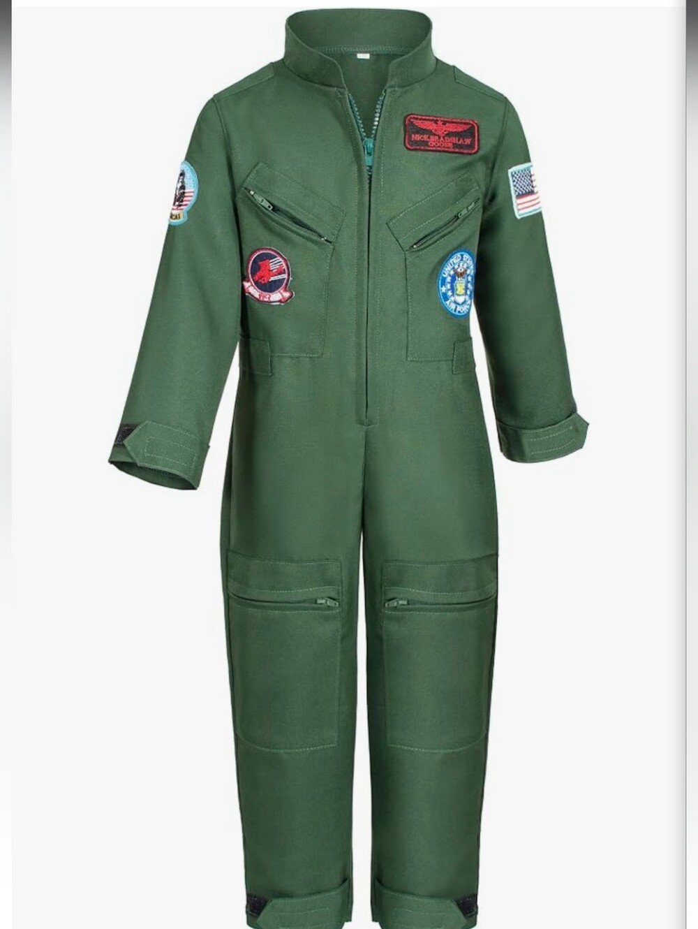 Kids Green Aviator Pilot Costume Jumpsuit with Sunglasses, Dog Tag & Belt - Picture 5 of 16